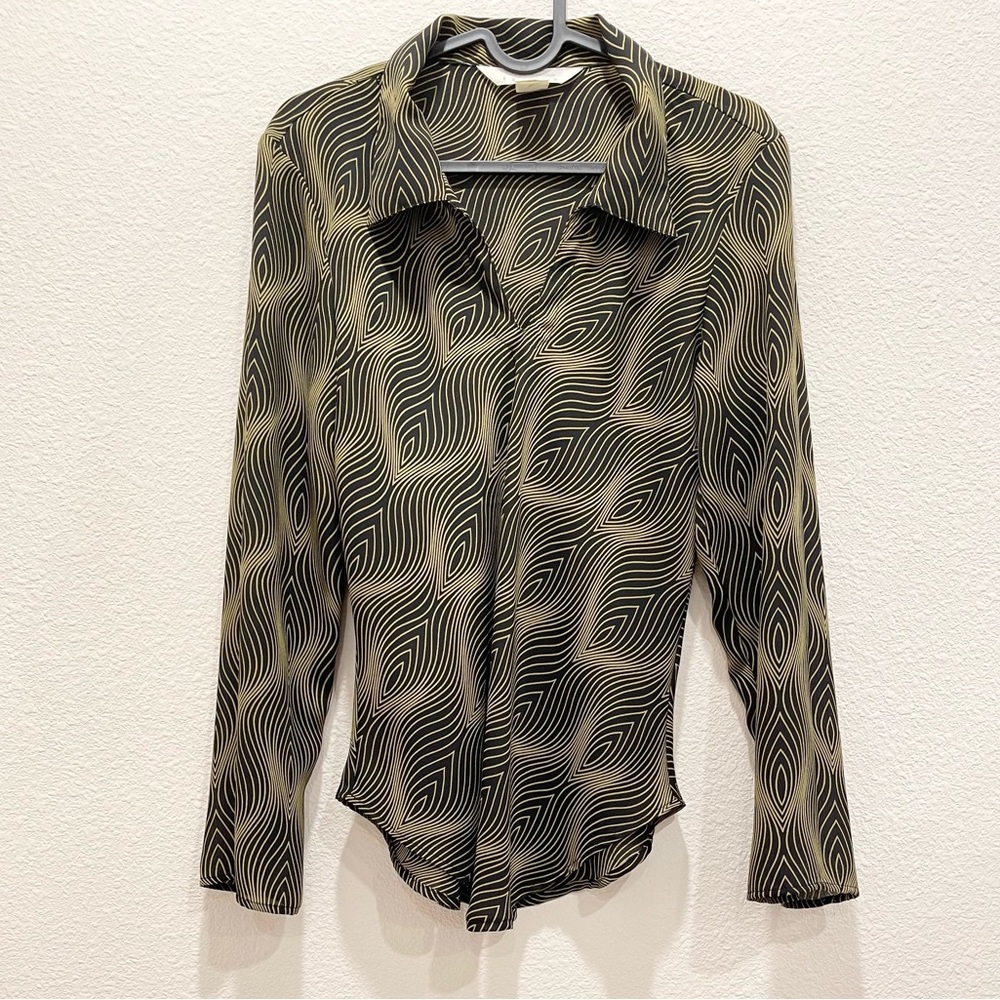Pre-loved! COMPAGNIE INTERNATIONALE EXPRESS Green Retro Sheer Long Sleeve Blouse